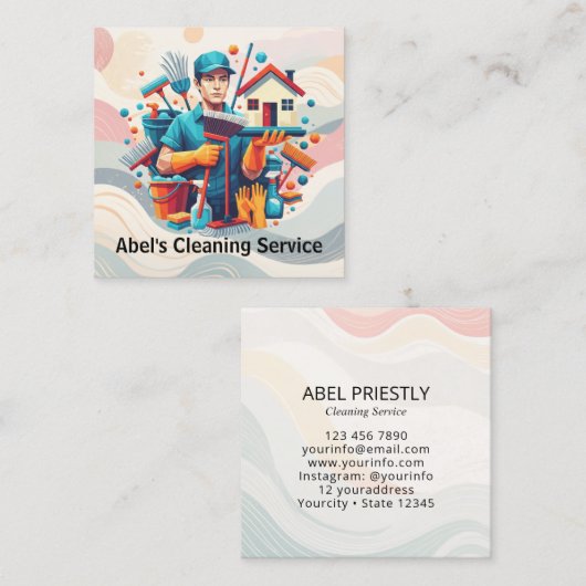 Modern House Cleaning Maid Service Housekeeping スクエア名刺 (正面/裏面)