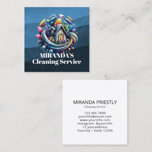 Modern House Cleaning Maid Service Housekeeping スクエア名刺 (正面/裏面)