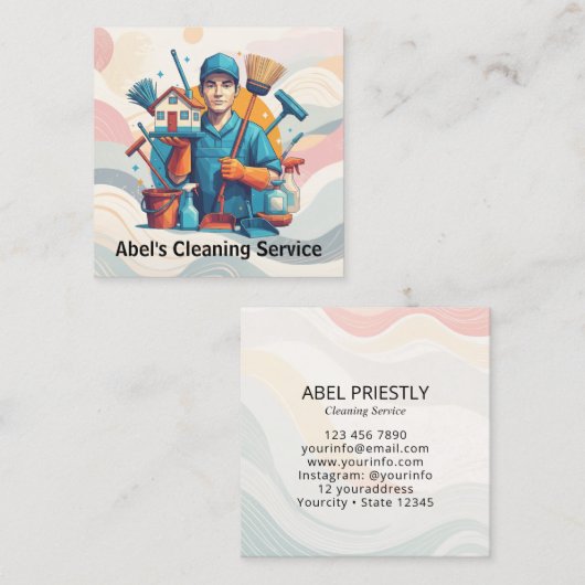 Modern House Cleaning Maid Service Housekeeping スクエア名刺 (正面/裏面)