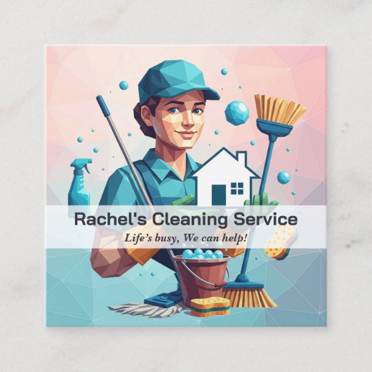 Modern House Cleaning Maid Service Housekeeping スクエア名刺 (正面)