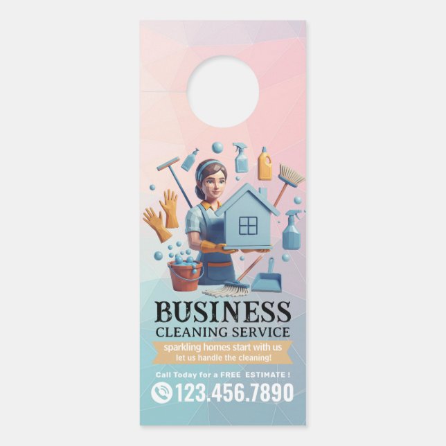 Modern House Cleaning Maid Service Housekeeping ドアノブサイン (正面)