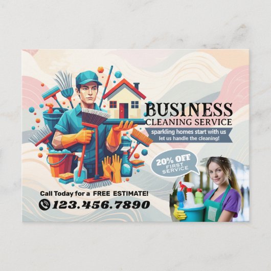 Modern House Cleaning Maid Service Housekeeping ポストカード (正面)