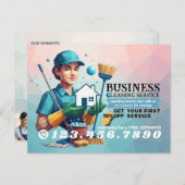 Modern House Cleaning Maid Service Housekeeping ポストカード (正面/裏面)