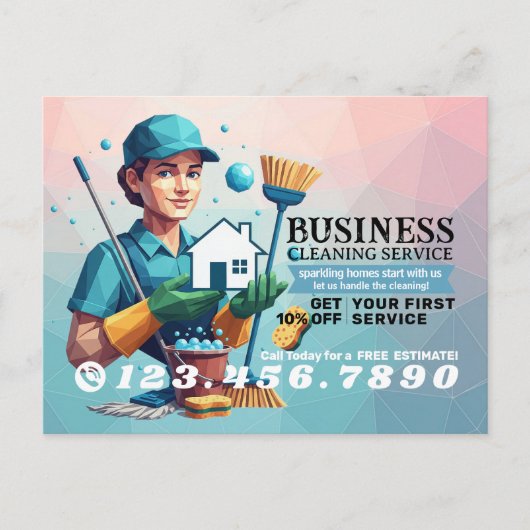 Modern House Cleaning Maid Service Housekeeping ポストカード (正面)