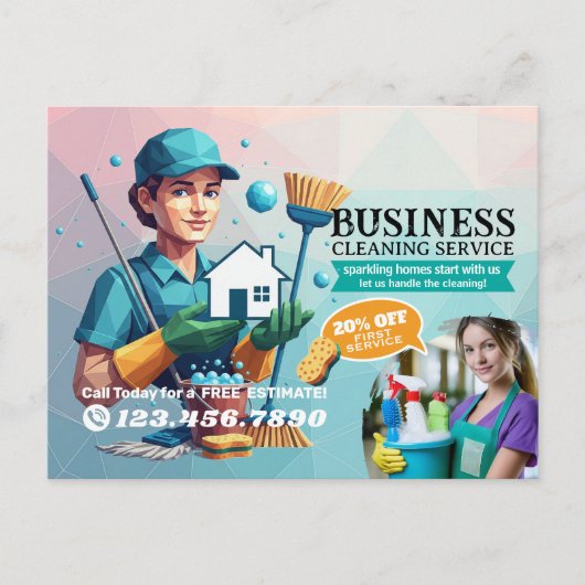 Modern House Cleaning Maid Service Housekeeping ポストカード (正面)