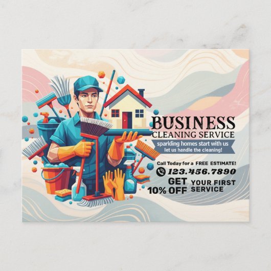 Modern House Cleaning Maid Service Housekeeping ポストカード (正面)