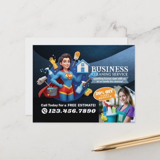 Modern House Cleaning Maid Service Housekeeping ポストカード (正面/裏面インサイチュ)