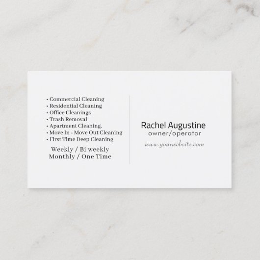 Modern House Cleaning Maid Service Housekeeping 名刺 (裏面)