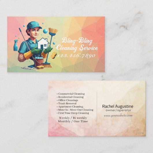 Modern House Cleaning Maid Service Housekeeping 名刺 (正面/裏面)