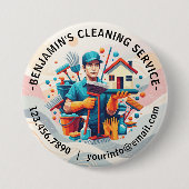 Modern House Cleaning Maid Service Housekeeping 缶バッジ (正面)