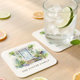 Modern Housewarming Party Simple Watercolor スクエアペーパーコースター