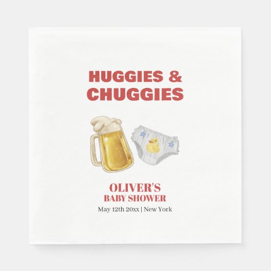 Modern Huggies Chuggies Beer Diaper Baby Shower  スタンダードランチョンナプキン (正面)