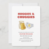 Modern Huggies Chuggies Beer & Diaper Baby Shower 招待状 (正面)