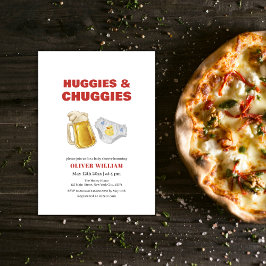 Modern Huggies Chuggies Beer & Diaper Baby Shower 招待状