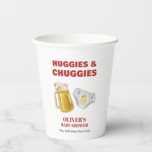 Modern Huggies Chuggies Beer Diaper Baby Shower  紙コップ (正面)