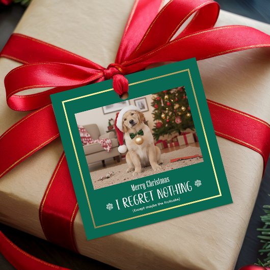 Modern Humorous Playful Cute Dog Photo Christmas フェイバータグ