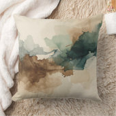 Modern Hunter Green Brown Sage Beige Abstract クッション (ブランケット)
