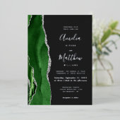 Modern Hunter Green Silver Agate Dark Wedding 箔招待状 (立ち正面)
