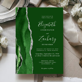 Modern Hunter Green Silver Agate Wedding 招待状