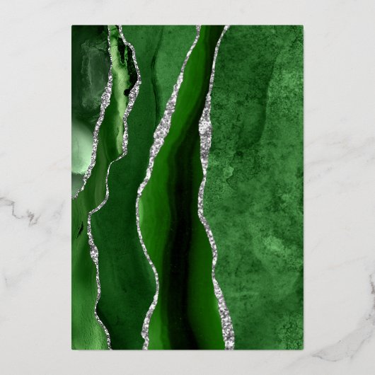 Modern Hunter Green Silver Agate Wedding 箔招待状 (裏面)