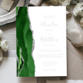 Modern Hunter Green Silver Agate Wedding 箔招待状
