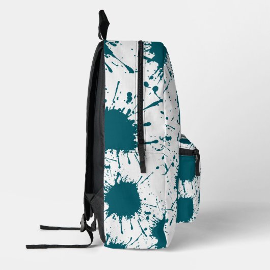 Modern Hunter Green & White Paint Splatter  プリントバックパック (左)