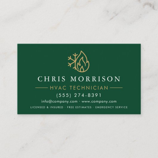 Modern HVAC Green Gold QR Code 名刺 (正面)