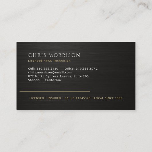 Modern HVAC Technician Black Gold 名刺 (裏面)