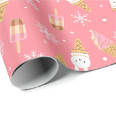 Modern Ice Cream Pink Winter Christmas Pattern ラッピングペーパー (ロールコーナー)