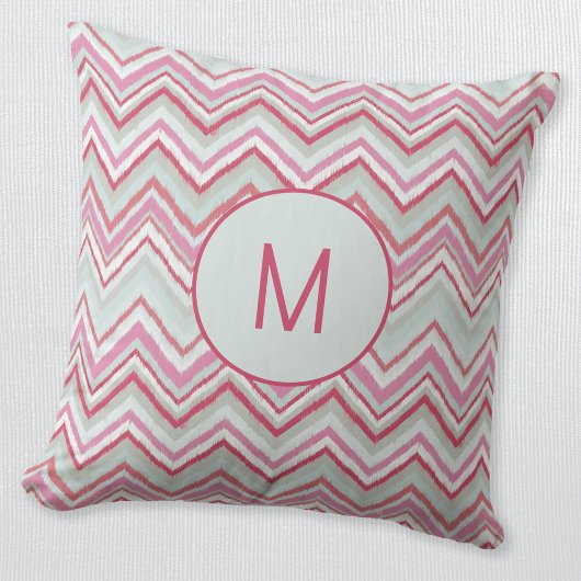 Modern Ikat Chevron Stripe Monogram Initial クッション
