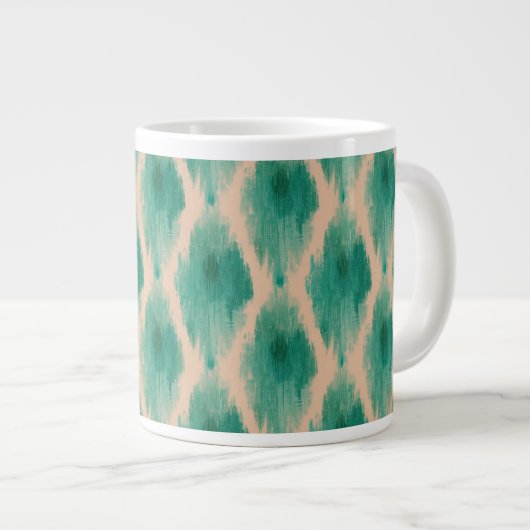 Modern Ikat Pattern Mug | Teal & Clay Boho Design ジャンボコーヒーマグカップ (正面右)