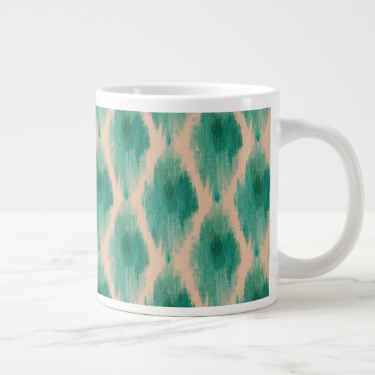 Modern Ikat Pattern Mug | Teal & Clay Boho Design ジャンボコーヒーマグカップ (右)