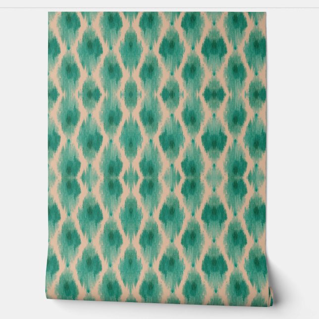Modern Ikat Teal & Beige Wallpaper | Organic Boho 壁紙 (ほどく)