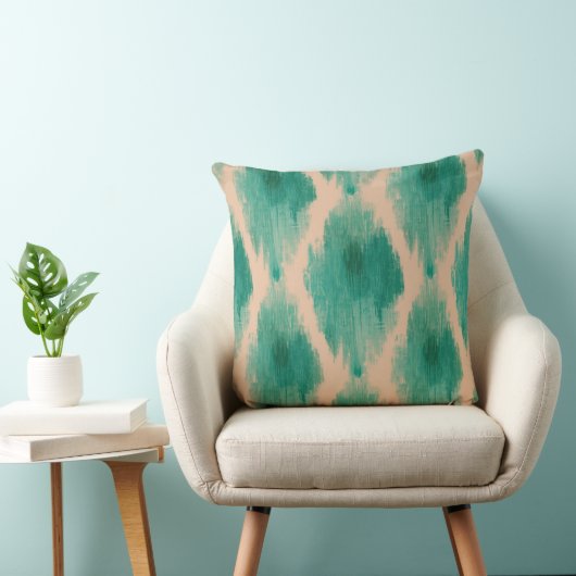 Modern Ikat Teal & Clay Throw Pillow | Boho-Lux クッション (椅子)