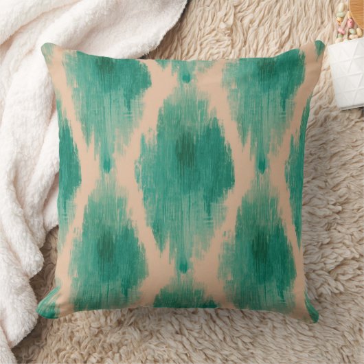 Modern Ikat Teal & Clay Throw Pillow | Boho-Lux クッション (ブランケット)