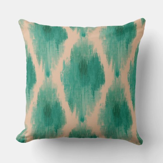Modern Ikat Teal & Clay Throw Pillow | Boho-Lux クッション (正面)