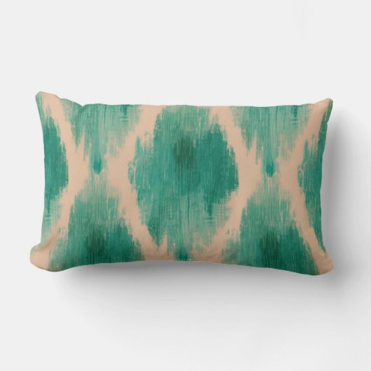 Modern Ikat Teal Lumbar Pillow | Textured Boho ランバークッション (正面)