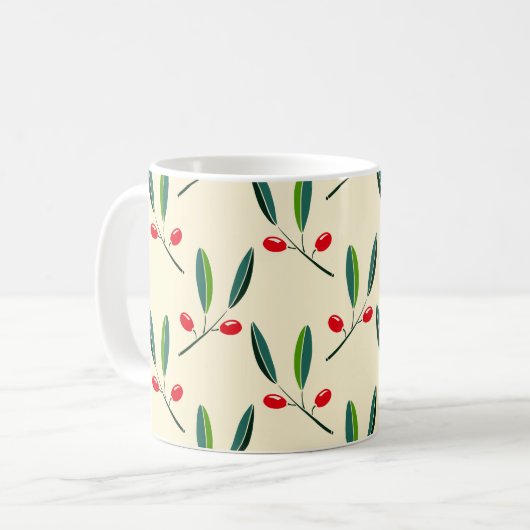 Modern Illustrated Red Berries Pattern コーヒーマグカップ (正面左)