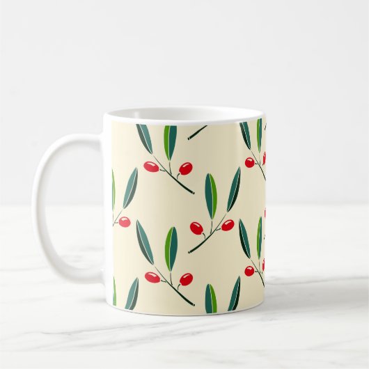 Modern Illustrated Red Berries Pattern コーヒーマグカップ (左)