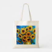 Modern Impasto Sunflowers Blue and Yellow Art  トートバッグ (裏面)