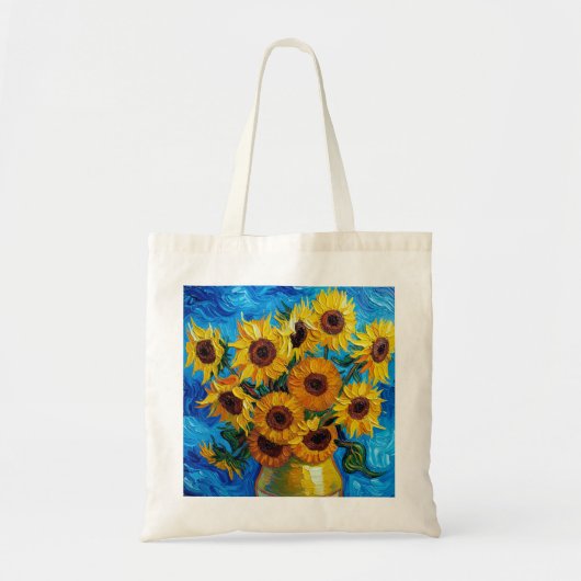 Modern Impasto Sunflowers Blue and Yellow Art  トートバッグ (正面)