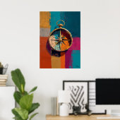 Modern Impressionist Compass Painting Direction ポスター (ホームオフィス)