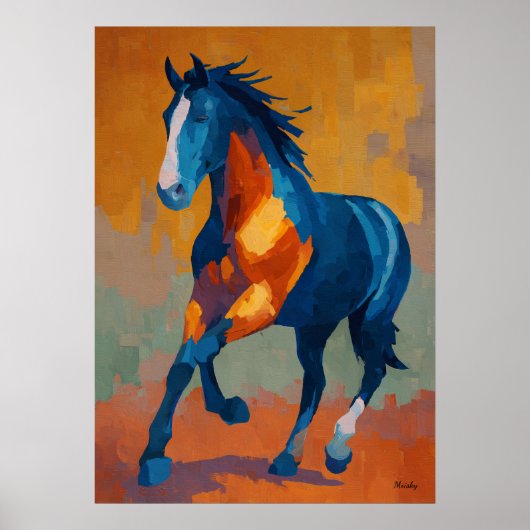 Modern Impressionist Horse Painting Colorful ポスター (正面)
