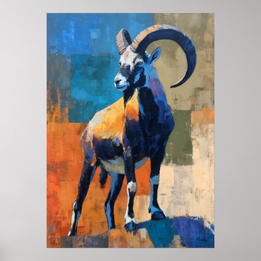 Modern Impressionist Ram Painting Bold Wildlife ポスター (正面)