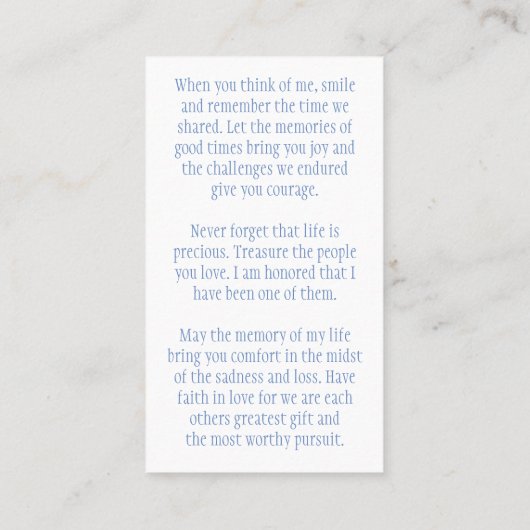 Modern In Loving Memory Photo Prayer Card 名刺 (裏面)