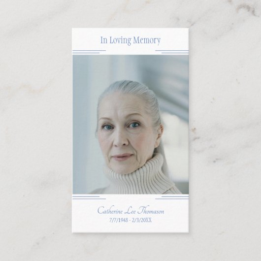 Modern In Loving Memory Photo Prayer Card 名刺 (正面)