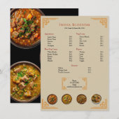  Modern Indian Restaurant Gold Border Flat Menu メニュー (正面/裏面)