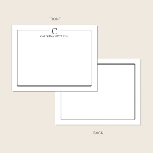Modern Initial Black and White Border Stationery ノートカード