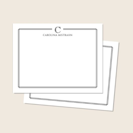 Modern Initial Black and White Border Stationery ノートカード