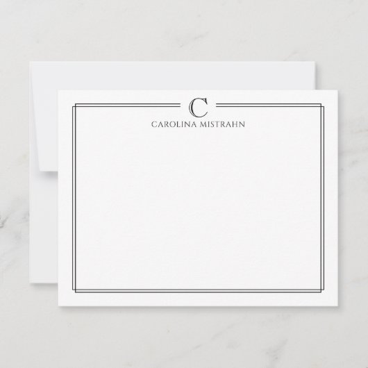 Modern Initial Black and White Border Stationery ノートカード (正面)